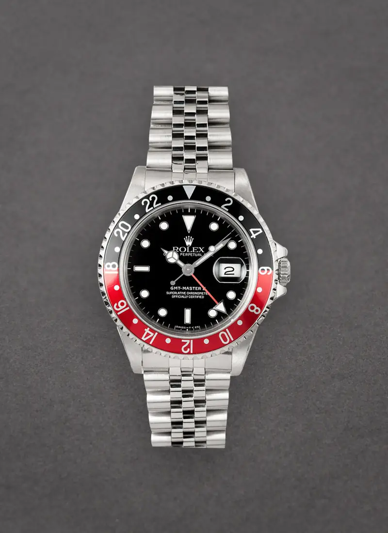 Rolex GMT-Master II reference 16710 in stainless steel with a black and red Coke bezel and Jubilee bracelet (2).webp