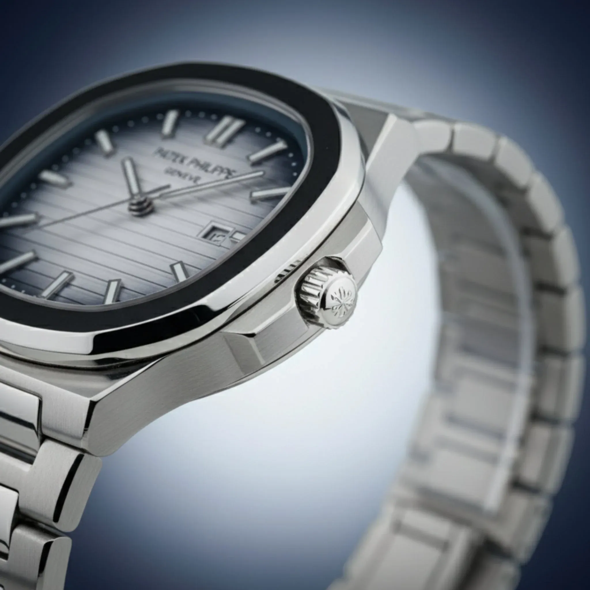 Patek Philippe Nautilus stainless steel watch with a grey dial (1).webp