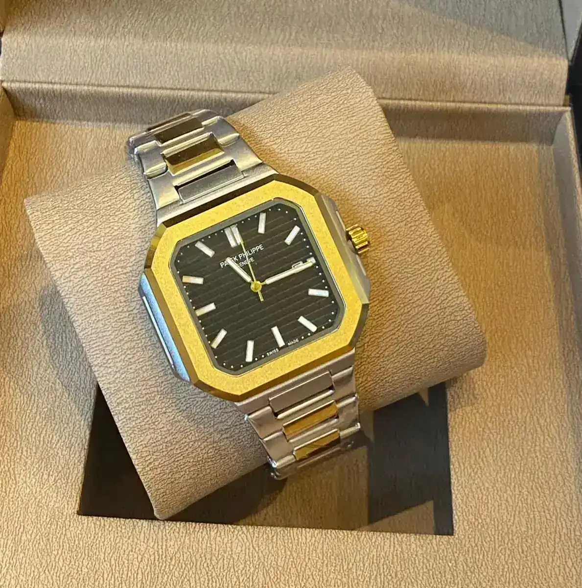 Patek Philippe Square Elegance for Him two-tone watch with a black dial_2.webp