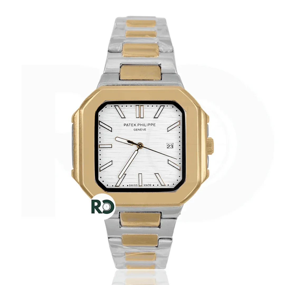 Patek Philippe Cubitus watch, replica model, featuring a two-tone design with a gold-tone bezel and a silver-tone bracelet