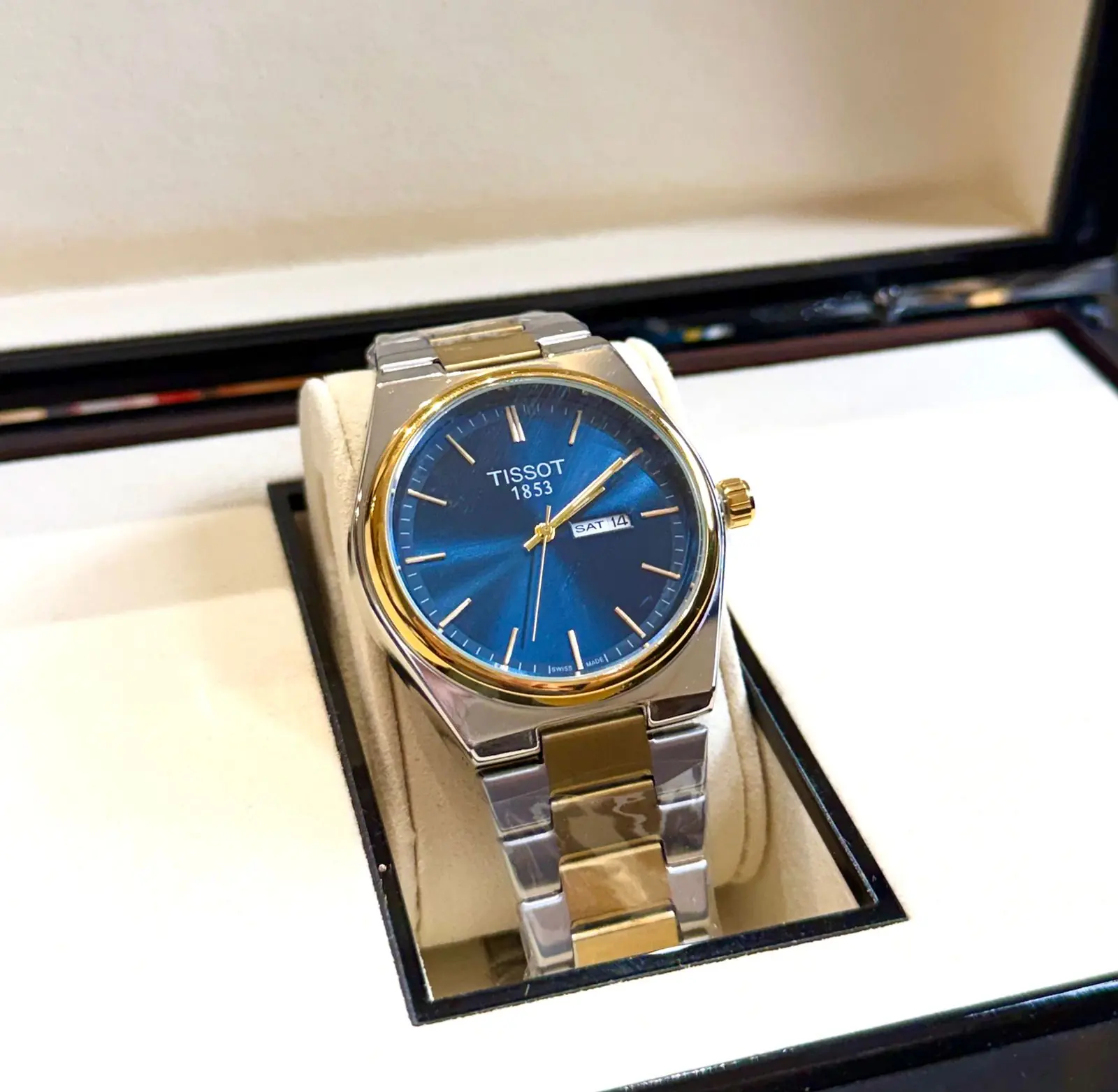 Tissot PRX 42mm Watch With a Blue Dial, Integrated Stainless Steel and Gold-Plated Bracelet