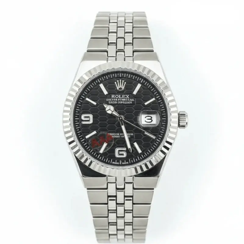 Rolex Land-Dweller watch with a black dial and a Jubilee bracelet