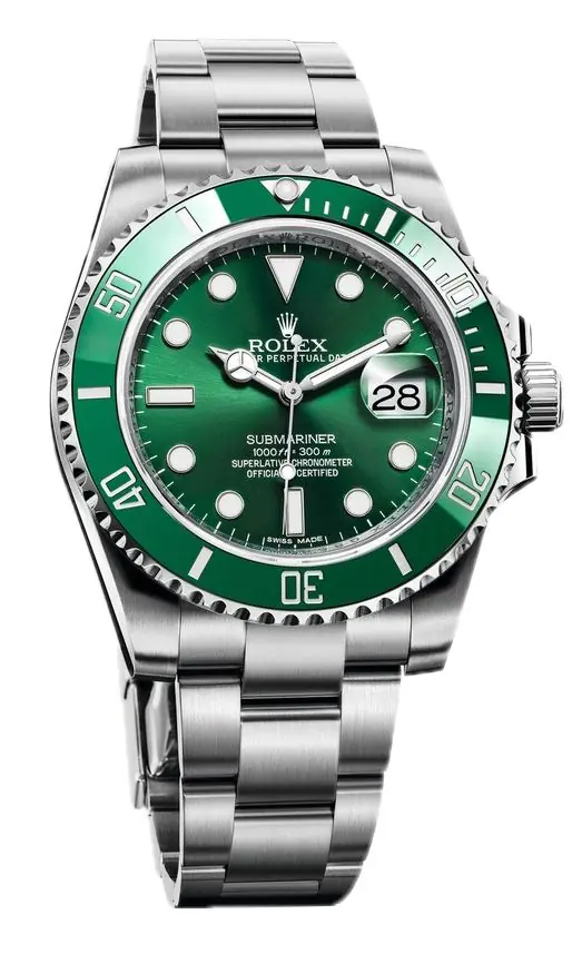 Rolex Submariner Date Hulk Reference 116610LV in Oystersteel with a green Cerachrom bezel and a green sunburst dial