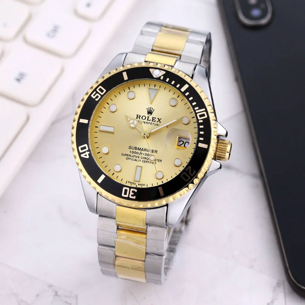 Rolex Submariner Date watch in two-tone Oystersteel and yellow gold with a black Cerachrom bezel and a gold dial