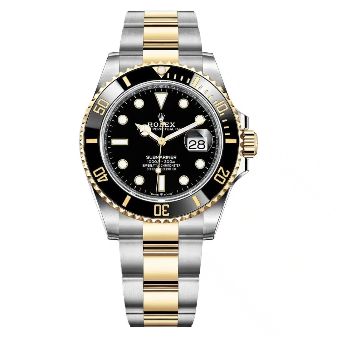 Rolex Submariner Date watch with an Oystersteel and 18K yellow gold case and bracelet, featuring a black dial